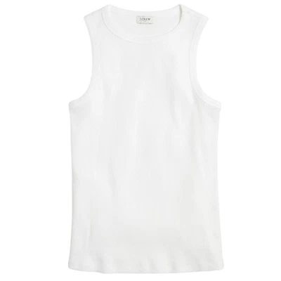 NWT J.Crew Factory White Ribbed High-Neck Tank Top XXS Cotton Blend - Image 1 of 4