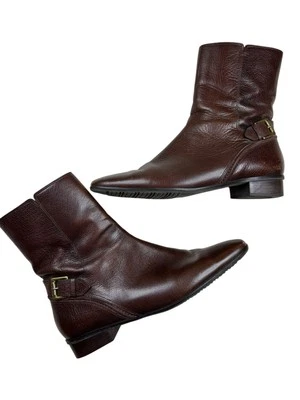 Talbots Brown Color Leather Ankle Buckle Boots Booties Size 10 Classic - Imagem 1 de 4