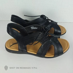 Damengröße 9,5 – bequeme schwarze Sandalen mit Blick über die Knöchel - Bild 1 von 14
