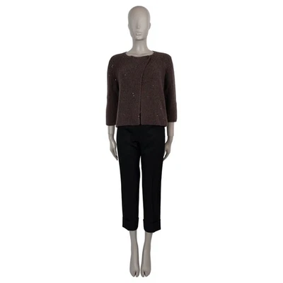 72684 Auténtico BRUNELLO CUCINELLI Marrón Gris Cachemira Seda SEQUIN Cárdigan Suéter S Foto 1 de 4