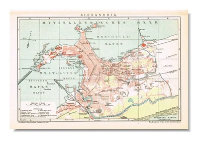 亚历山大 1901 年日期 الإسكندرية 埃及古董原版地图 复古城市规划 — 第 1/4 张图片