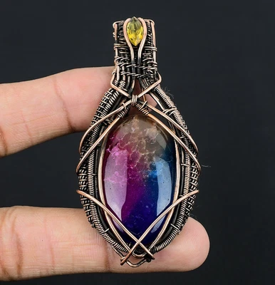 Colgante arco iris solar cuarzo hecho a mano piedras preciosas alambre de cobre envoltura citrino joyería Foto 1 de 4