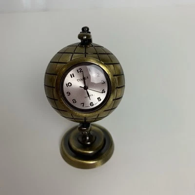 Gold Globe Clock Desk Shelf Sitter Decor Statue Paperweight Pre Owned Case China - Image 1 of 4