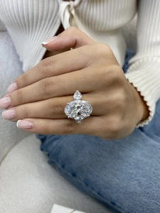 Oval Diamond Ring E VS1 IGI Certified 12 Ct Lab created 14K White Gold 3 Stones - Picture 1 of 11