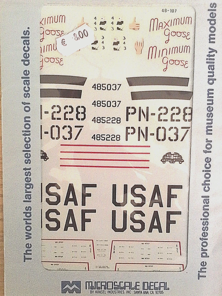 MICROSCALE DECALS 1:48 DECALCOMANIE P-80 'S MINIMUM & MAXIMUM GOOSE ART 48-107 - Immagine 1 di 1