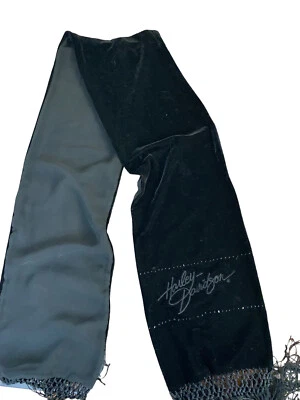 Harley Davidson 黑色天鹅绒刺绣串珠条纹围巾衬里 — 第 1/4 张图片