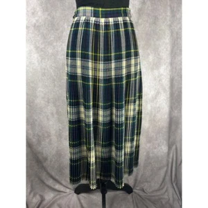 Vtg Accordion Maxi Skirt Wm S Green Tartan Plaid 100% Wool Dress Stewart Kilt - Picture 1 of 10