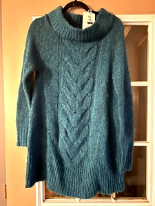Krimson Klover Womens Turtleneck Cable Knit Sweater Tunic Medium Green New - Picture 1 of 4