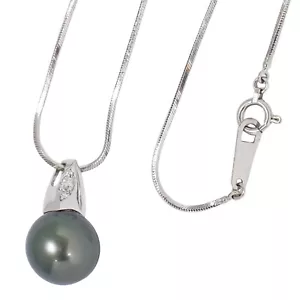Black Pearl 10.1mm Diamond 0.03ct Necklace K18 White Gold 40cm 5.6g - Picture 1 of 9
