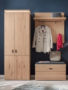Garderobe Burgos 22 Balkeneiche Bianco teilmassiv 3-teilig Flur Garderobenset - Bild 1 von 10