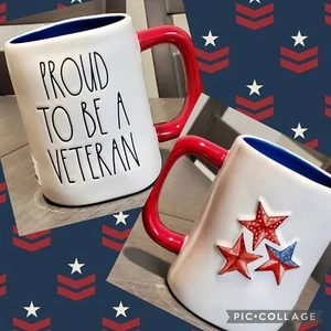 Rae Dunn PROUD TO BE A VETERAN 2 Sided Mug July Memorial Day Patriotic NEW - Picture 1 of 3