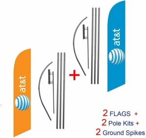 2 Sets of AT&T Swooper Feather Flags, Includes Pole Kits and Ground Stakes - Picture 1 of 4