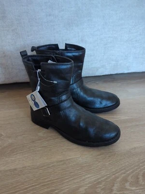 Geox Botki Rawelle Negro Combate Cuero Metálico Botines Hebilla Mujer 39/8.5 Foto 1 de 4