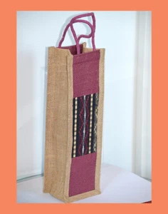 Natürliche Jute Flasche Sackleinen Stroh handgewebt Geschenk Tragetasche Baumwolle gewebter Griff - Bild 1 von 5