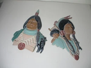 VINTAGE SEXTON METAL WALL PLAQUE AMERICAN INDIAN WOMAN MAN PAPOOSE BABY - Picture 1 of 11