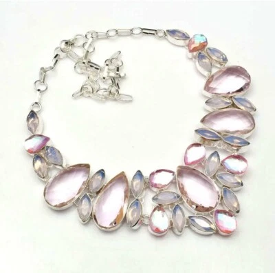 Collar Hecho a Mano Topacio Rosa Brillante Opalita Joyería 109 Gms Precio Especial Foto 1 de 3