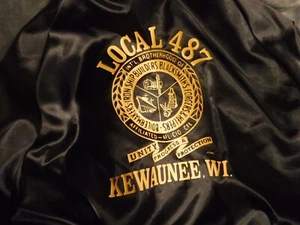 VINTAGE Mens Satin Jacket IRON SHIP BUILDERS BLACKSMITH UNION USA XL - Picture 1 of 5