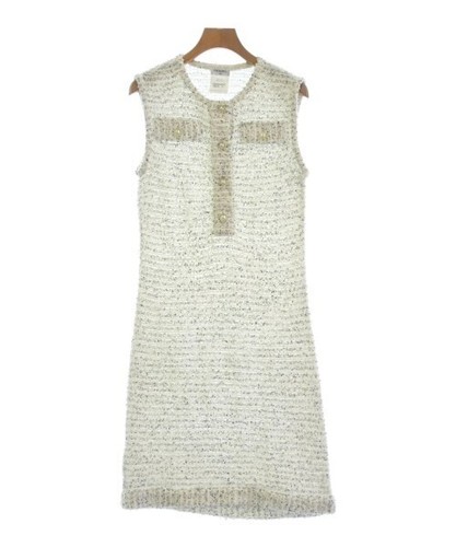 Abito smanicato CHANEL fantasia all over donna taglia 36 bianco nero COCO MARK