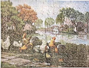Very Old Rare 3 Ply Wood Jigsaw Puzzle CHICKENS Rooster 200+ Pieces - Picture 1 of 10