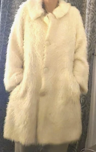 Vintage Faux Fur Coat, 3/4 Sleeves, Large?, Lined 38 in length Eggshell White - Picture 1 of 6