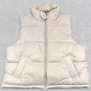NEW American Eagle Puffer Vest Women's XL Beige Full Zip Pockets Outdoor Casual - Picture 1 of 12