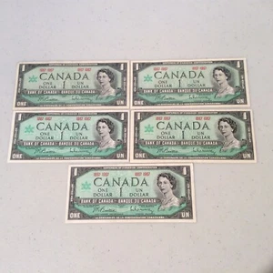 Canada 1867-1967 Lot of 5 $1 Dollar Notes Bank of Canada One Dollar No Serial No - Picture 1 of 11