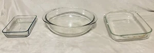 Lot of 3 Pyrex Clear Glass Dish / 026 Bowl / 2Qt - 232-R / 3cup 7210H - Picture 1 of 10