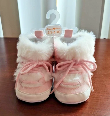 Stepping Stones Baby Girl Booties-White w/Pink-Size 2(3-6months)-New w/Tags - Image 1 of 4