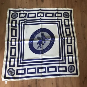 Nikos Parfüms Seidentuch 100% Seide Twill Rolliert Blau Weiß 85x85cm - Bild 1 von 5