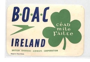 GB/World AVIATION Original Unused *BOAC* IRELAND Flight Label SHAMROCK CE28 - Picture 1 of 4