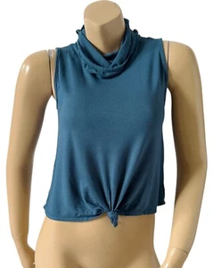 GAZE Womens Size XS Blue Sleeveless Built In Mask Gator Neck Crop Top Shirt - Picture 1 of 8