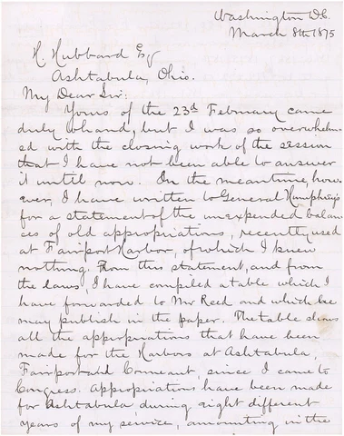 James Garfield Autographed Hand Written Letter from March 8, 1875 JSA Cover