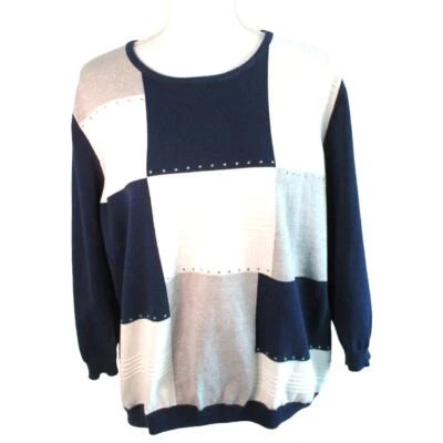 Alfred Dunner Women's Long Sleeve Blue & White Checked Beaded Sweater Size XL - Image 1 of 4