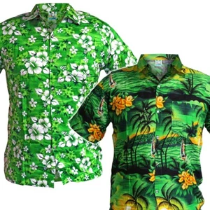 GREEN HAWAIIAN SHIRTS Loose Fit Beach Pool Summer Holiday Tropical Summer S-XXXL - Picture 1 of 4