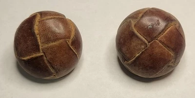 Vintage Leather Football Style Shank Buttons Set of 2 Brown 1 Inch Rustic Retro - Image 1 of 4