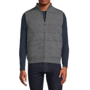 Saks Fifth Avenue Men's S Gray Cashmere Blend Reversible Vest Pockets Zip Front - Picture 1 of 8