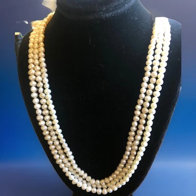 Vintage Genuine Freshwater Pearl Triple Strand Necklace 20” - Image 1 of 4