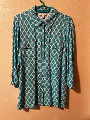 Top geométrico Charter Club mujer verde azulado usado talla grande 1X Foto 1 de 4