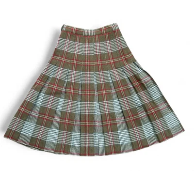 Vintage Wool Green Red Scottish Plaid Pencil Skirt Midi 24" Waist Outlander - Image 1 of 2