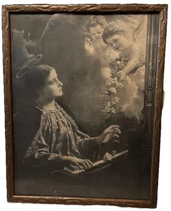 Antique Saint Cecilia Framed Print Gustav Naujok 1900s w/ Bronx NY History St - Picture 1 of 4