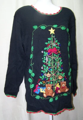 Vestido Vintage Granero Navidad Suéter Árbol Fiesta Años 80 Grande Foto 1 de 4