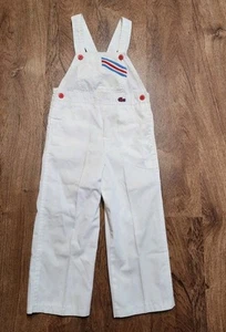 Vtg 70's Italy IZOD LACOSTE Kids OVERALL White Blue "Croc" Embroidered 5 Pocket - Picture 1 of 11