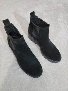 Eileen Fisher Splash Booties Womens 8 Black Suede Waterproof Chelsea Lug Sole - Picture 1 of 11