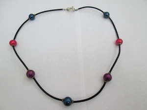 NEW BLACK CORD, T BAR CLOSURE NECKLACE WITH MULTI COLOURED BEADS. - Picture 1 of 3