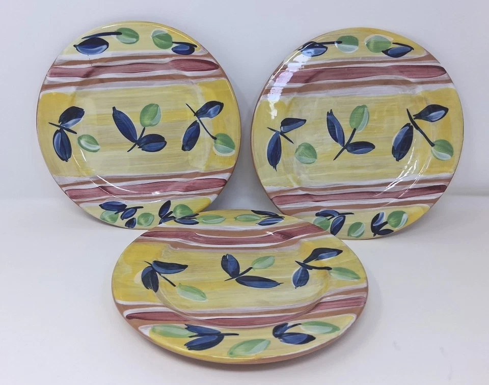 Lote de 3 placas de tulipán de pintura a mano italiana cerámica envejecida locura amarillo pálido 8,5" Foto 1 de 4