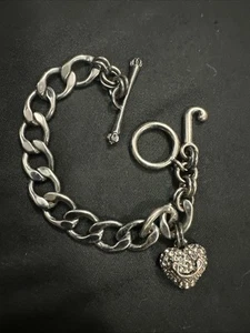 Juicy Couture Vintage Y2K Rotguss Silber Pave Herz Armband Mcbling - Bild 1 von 5