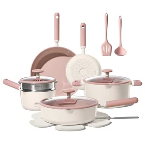 Pots and Pans Set Nonstick, Ceramic Cookware Set, Pink Cooking Set Kitchen In... - Picture 1 of 7