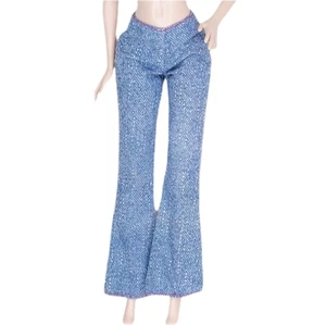 Barbie Fashion Jeans Bell Bottom Flare Light Wash Blue Denim Look Mattel Vtg - Picture 1 of 2