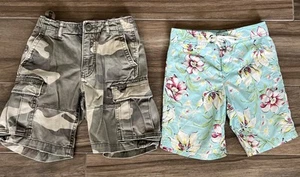 GAP & CREWCUTS 2 Pairs of BOYS Shorts Camo Cargo Tropical Boardshorts Size 7 - Picture 1 of 6
