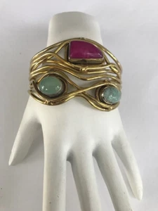 Stunning Peridot Ruby Amazonit Cuff Bracelet Made in India Gorgeous Statement  - Picture 1 of 10